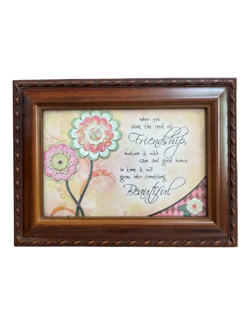 Keepsake Music Box Photo Frame Black Velvet Lined Working Sankyo 8" X 6"